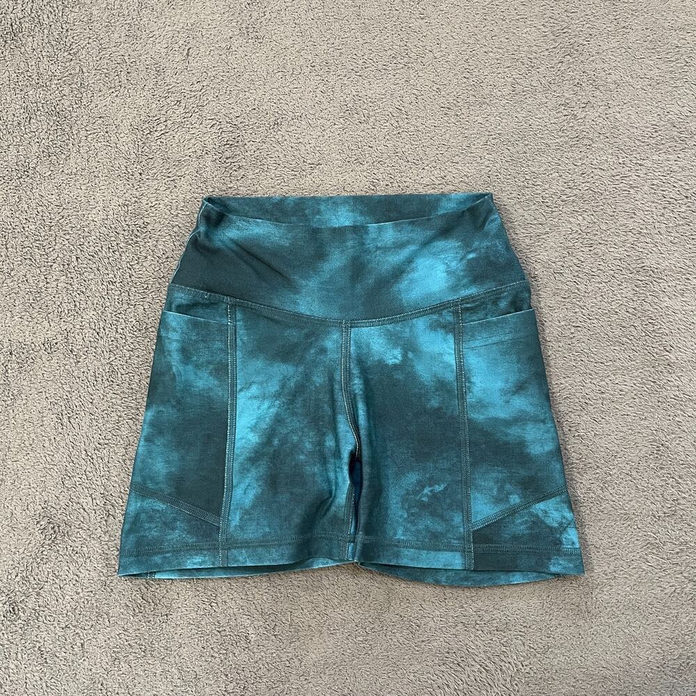 Gilly Hicks GO Tie-Dye Teal High-Rise Pocket Athletic Bike Shorts Women's Sz XXS